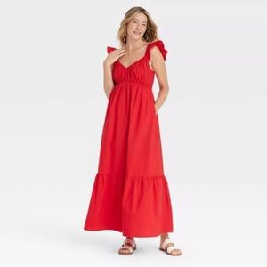 Flutter Cap Sleeve Maxi A-Line Red Dress - Universal Thread